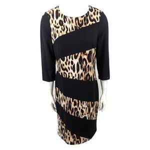 Chicos Ponte Knit Leopard Sheath Dress Long Sleeve Womens 12 Large Chicos 2
